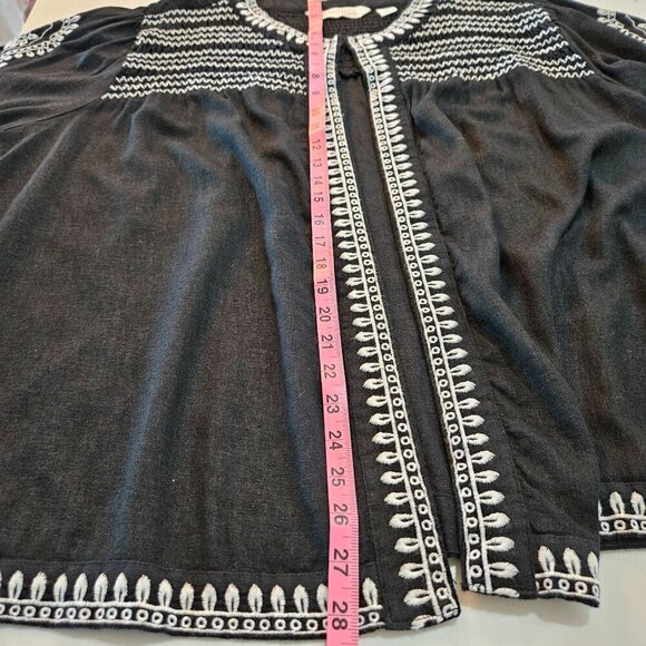 Beautiful By Lawrence Zarian 4X B & W Embroidered Boho Cardigan Jacket Linen - Picture 8 of 12
